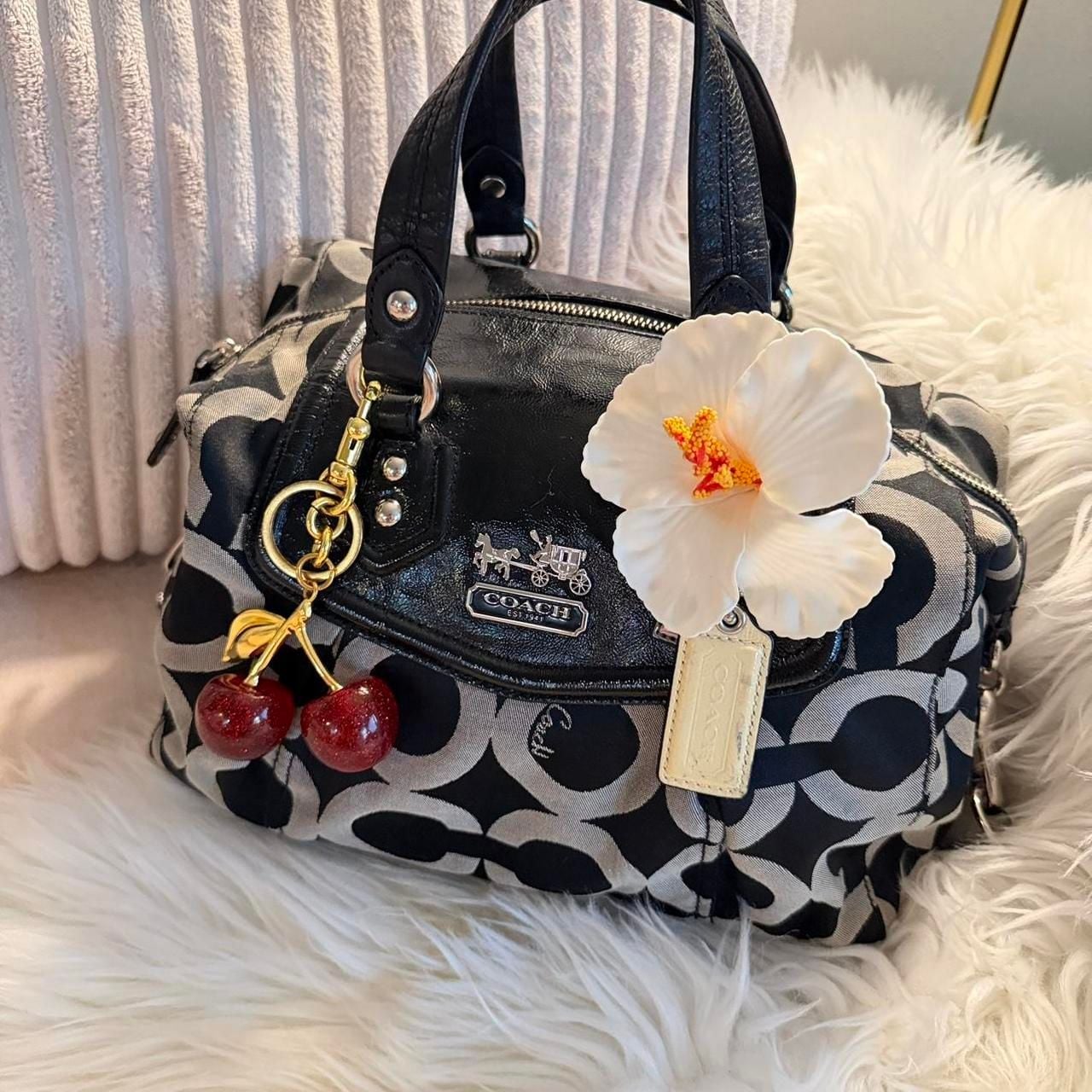 Coach Signature Jacquard Satchel Bag Black Gray Y2k Shoulder Bag